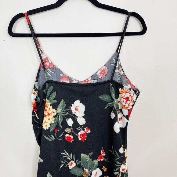 New Free Press Floral Printed V Neck Mini Dress Black Red Wrap Front Bottom M - Picture 6 of 11